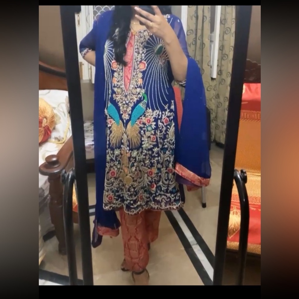 Pakistani Heavy Embroidered Navy Blue dress with peacock - OPEN TO ALL OFFERS